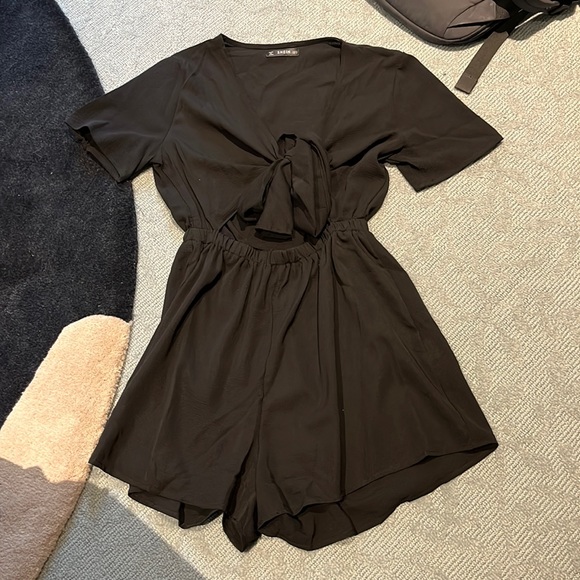 Black Tie Front Romper - Picture 1 of 3